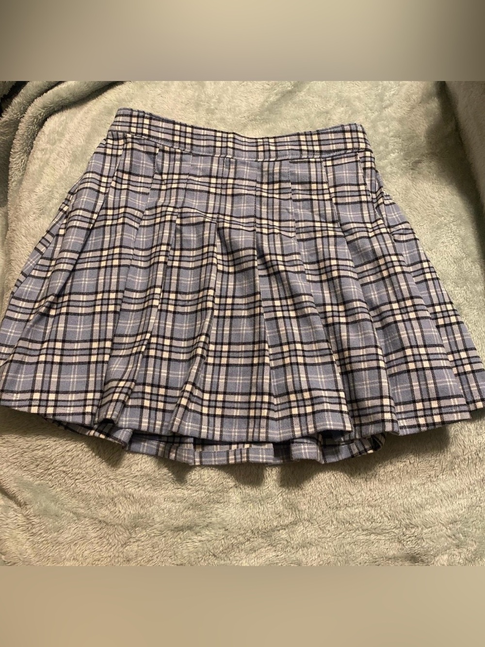 Pastel Blue Pleated Plaid Skirt